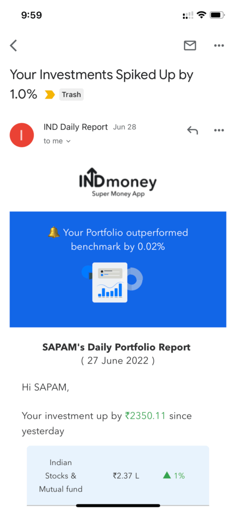 INDMoney App review: daily portfolio update