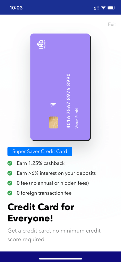 INDMoney App Review: credit card